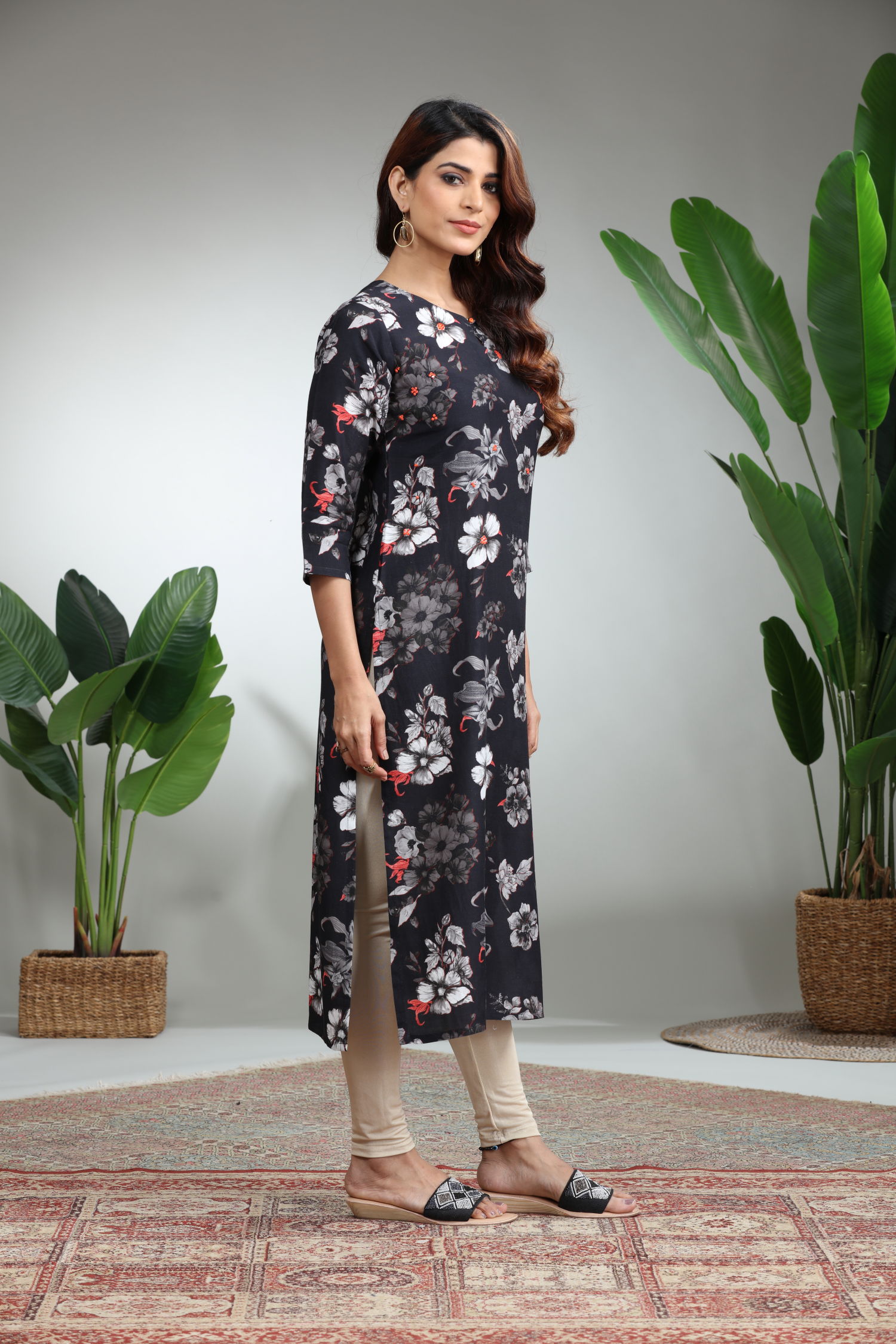 Black Printed Straight Kurti