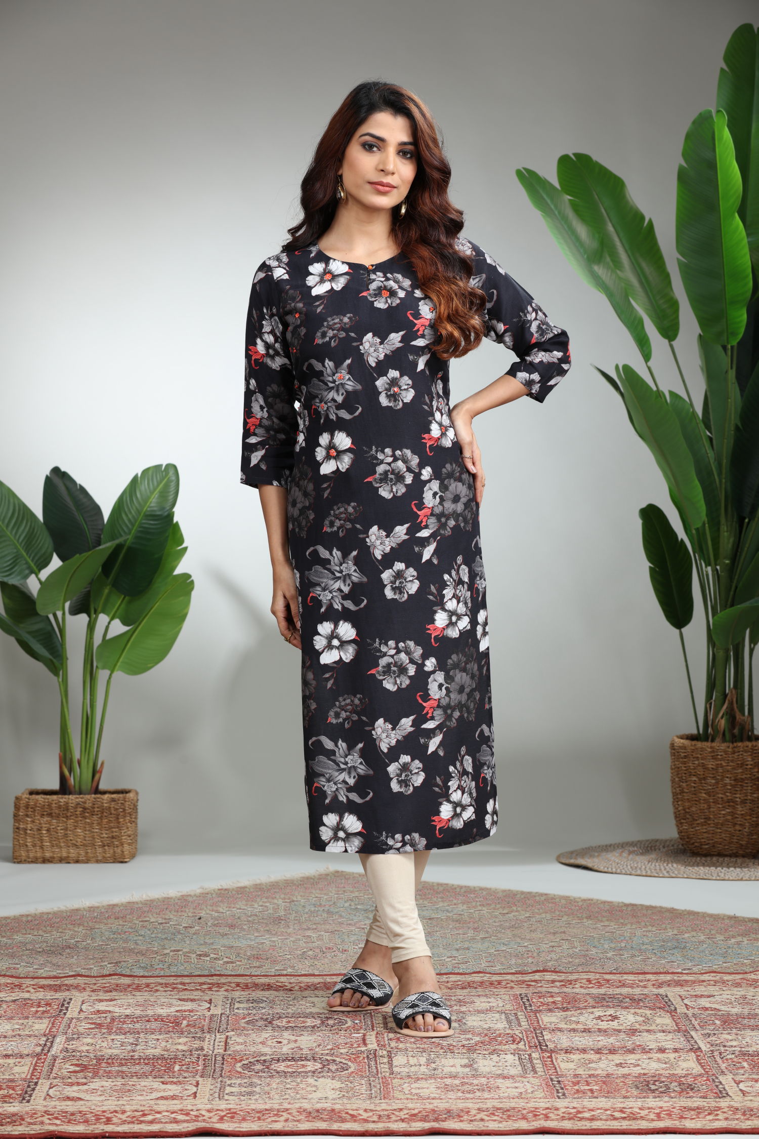 Black Printed Straight Kurti